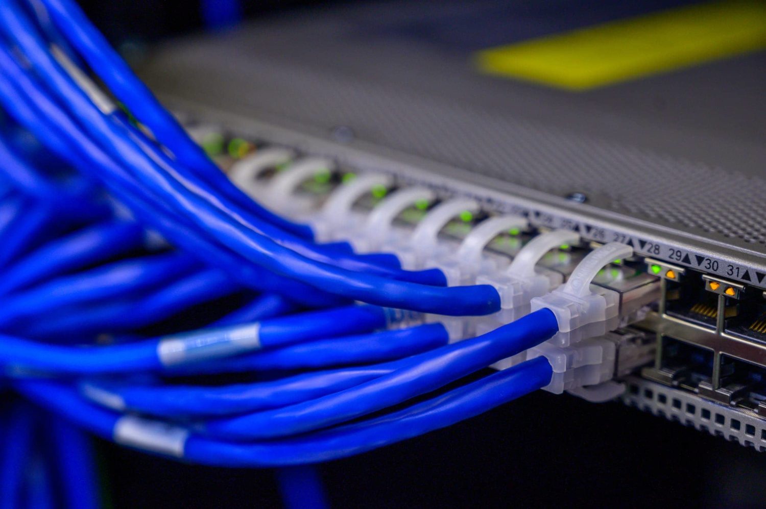 CAT 5 cables into a rack